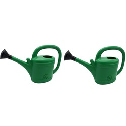 Set van 2x stuks groene kunststof gieters 3 liter met zwarte broeskop/sproeikop - Gieters