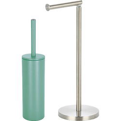 Spirella Badkamer accessoires set - WC-borstel/toiletrollen houder - groen/zilver - Badkameraccessoireset