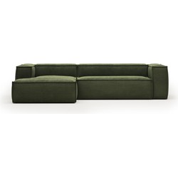 Kave Home - 3-zitsbank Blok met chaise longue links in groen ribfluweel/corduroy 300 cm