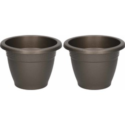 2x Antraciete plantenbakken/bloembakken rond 18 cm - Plantenpotten