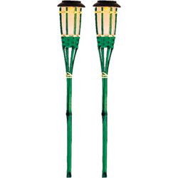 2x Groene buiten/tuin Led fakkel Bodi solar verlichting 54 cm vlam - Fakkels