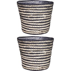 Set van 2x stuks naturel zwart rotan planten pot mand van gedraaid jute/riet H16 en D19 cm - Plantenpotten