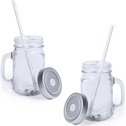 10x stuks Drink potjes van glas Mason Jar zilvergrijze deksel 500 ml - Drinkbekers