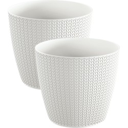 Set van 2x stuks stijlvolle plantenpotten/bloempotten kunststof dia 26 cm en hoogte 23 cm parel wit - Plantenpotten