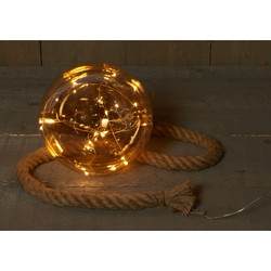 2x stuks verlichte glazen kerstballen aan touw met 15 lampjes goud/warm wit 18 cm - kerstverlichting figuur