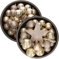 70x stuks kunststof kerstballen met ster piek parel/champagne mix 5, 6 en 8 cm - Kerstbal