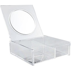 Decopatent® Make up Organizer met 2 Vakken & Make-up Spiegel - Makeup Organizer Transparant - Sieraden - Cosmetica - Opbergdoos