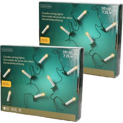 Set van 2x stuks kaarsen lichtsnoer/kerstverlichting warm wit 30 lampjes 725 cm - Kerstverlichting kerstboom