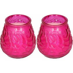 Windlicht geurkaars - 2x - roze glas - 48 branduren - citrusgeur - geurkaarsen