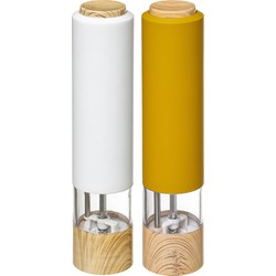 Set van 2x stuks elektrische zout- en pepermolens kunststof oranje/wit 22 cm inclusief batterijen - Peper en zoutstel