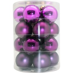Tubes met 20x paarse kerstballen van glas 6 cm glans en mat - Kerstbal