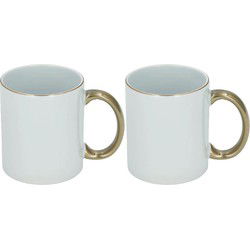 Koffiemok - 2x - wit/goud - keramiek - 300 ml - Bekers
