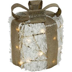 Kerstkado met 20 leds warm-wit sneeuw glittergoud