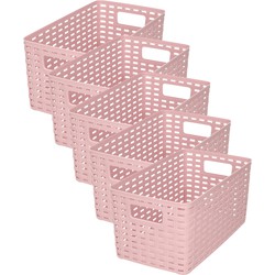 PlasticForte Opbergmand - 5x - Kastmand - rotan kunststof - oud roze - 5 Liter - 15 x 28 x 13 cm - Opbergmanden