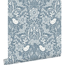 ESTAhome behang bloemen en vogels in art nouveau stijl vergrijsd blauw - 0.53 x 10.05 m - 139477