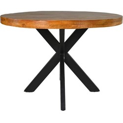 HSM Collection-Ronde Eettafel Melbourne-110*110*80-Bruin/Zwart-Mango/Metaal