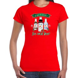 Bellatio Decorations fout kersttrui t-shirt dames - IJskoud bier - rood - Christmas beer L - kerst t-shirts