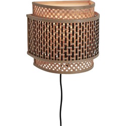 Wandlamp Bhutan - Bamboe/Zwart - 24x12x21cm