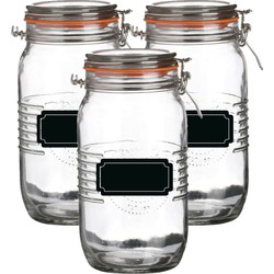 Weckpot/inmaakpot - 4x - 1.5L - glas - met beugelsluiting - incl. etiketten - Weckpotten