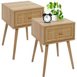 MISOU Nachtkastje - Met Lade - Set van 2 - Rotan - Webbing - Hout