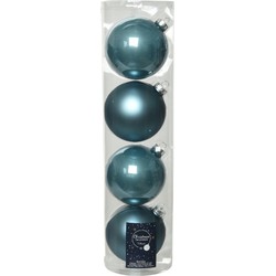 Decoris kerstballen - 4x st - ijsblauw - D10 cm - glas - Kerstbal