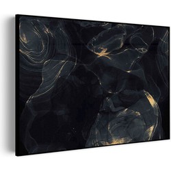 Muurwerken Akoestisch Schilderij - Abstract Marmer Look Zwart met Goud 02 - Geluidsdempend Wandpaneel - Wanddecoratie - Geluidsisolatie - PRO (AW 0.90) XXL (150x107)