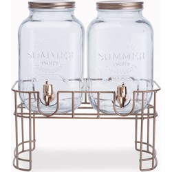Cosy & Trendy Dubbele drankdispenser/limonade/sap dispenser op onderstel - glas - 2x 3.5 Liter - Drankdispensers
