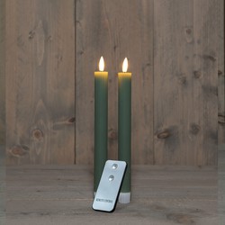 B.O. 2Pcs 3D Wick Jade Green Ribbel Taper Candle 23 cm Rustic