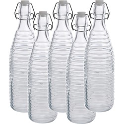 5x Glazen decoratie flessen transparant met beugeldop 1000 ml - Drinkflessen