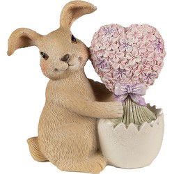 Clayre & Eef Beeld Konijn 12 cm Bruin Roze Polyresin Woonaccessoires