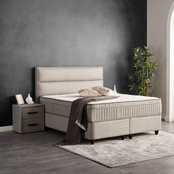 Boxspring bed met opbergruimte - 160x200 cm - Grijs - Opbergbed - Emma Inclusief 32 cm matras en topper Comfortschuim