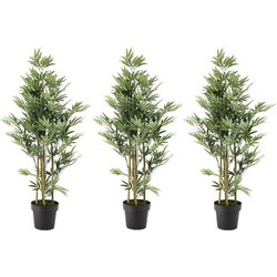 3x Groene bamboe kunstplanten 125 cm met zwarte pot - Kunstplanten