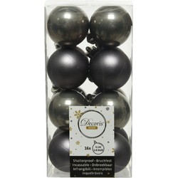 Decoris kleine kerstballen - 16x st - antraciet - 4 cm - kunststof - Kerstbal