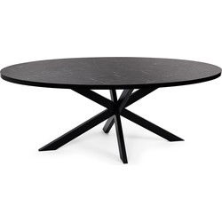 Stalux Ovale eettafel 'Mees' 180 x 100cm, kleur zwart / zwart marmer