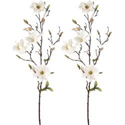 Emerald Kunstbloem Magnolia tak - 2x - 75 cm - creme - Kunst zijdebloemen - Kunstbloemen