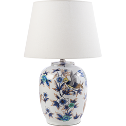 SUNJA - Tafellamp - Wit/Blauw - Porselein/Linnen