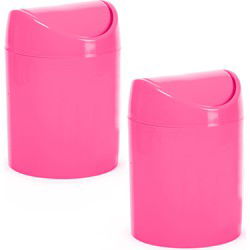 Plasticforte mini prullenbakje - 2x - fuchsia roze - kunststof - keuken/aanrecht - 12 x 17 cm - Prullenbakken