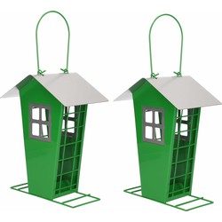 2x Vogel voederhuisjes voor in de tuin groen 19 cm - Vogelvoederhuisjes
