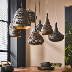 Hanglamp Mix Zwart Bruin - 7-Lichts - Industrieel - 150x100x45cm