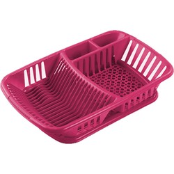 Afwas afdruiprek fuchsia roze met lekbak 52 x 33 x 11 cm - Afdruiprekken