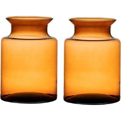 Set van 2x stuks oranje/transparante melkbus vaas/vazen van glas 20 cm - Vazen