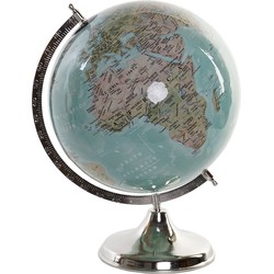Decoratie wereldbol/globe blauw op ijzeren voet 30 x 41 cm - Wereldbollen