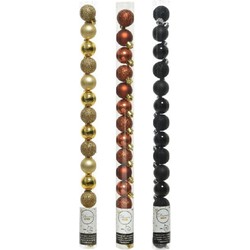 42x Stuks kunststof kerstballen mix zwart/terra bruin/goud 3 cm - Kerstbal