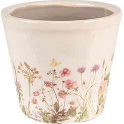 Clayre & Eef Bloempot  Ø 12x10 cm Roze Beige Keramiek Bloemen Bloempot binnen