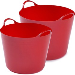 Flexibele emmers - 2x stuks - 14 liter en 26 liter - rood - Wasmanden