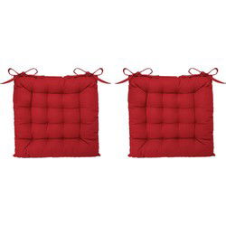 Atmosphera Stoelkussen - 2x - rood - katoen - 38 x 6 cm - zitkussen - tuinstoelkussens