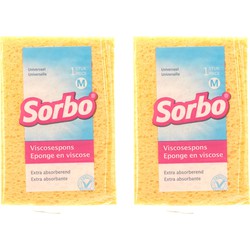 Sorbo Schoonmaak spons - 2x - 14 cm - Viscose - sponzen - Sponzen