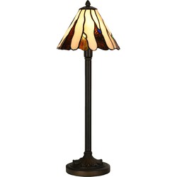 LumiLamp Tiffany Tafellamp  Ø 20x60 cm Beige Bruin Glas Tiffany Bureaulamp