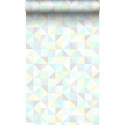 Origin Wallcoverings behang driehoekjes mintgroen, pastel geel, pastelblauw, licht warm grijs en glanzend zilvergrijs - 53 cm x 10,05 m - 337207