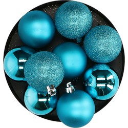 8x stuks kerstballen turquoise blauw glans en mat kunststof 7 cm - Kerstbal